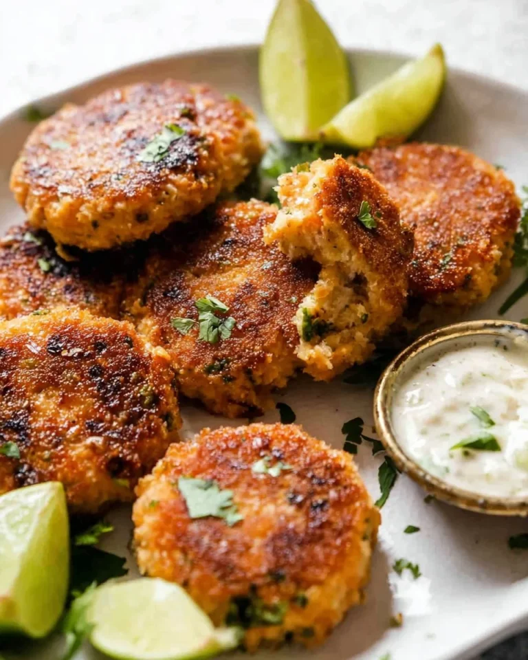 Delicious air fryer fish cakes served with dipping sauce.