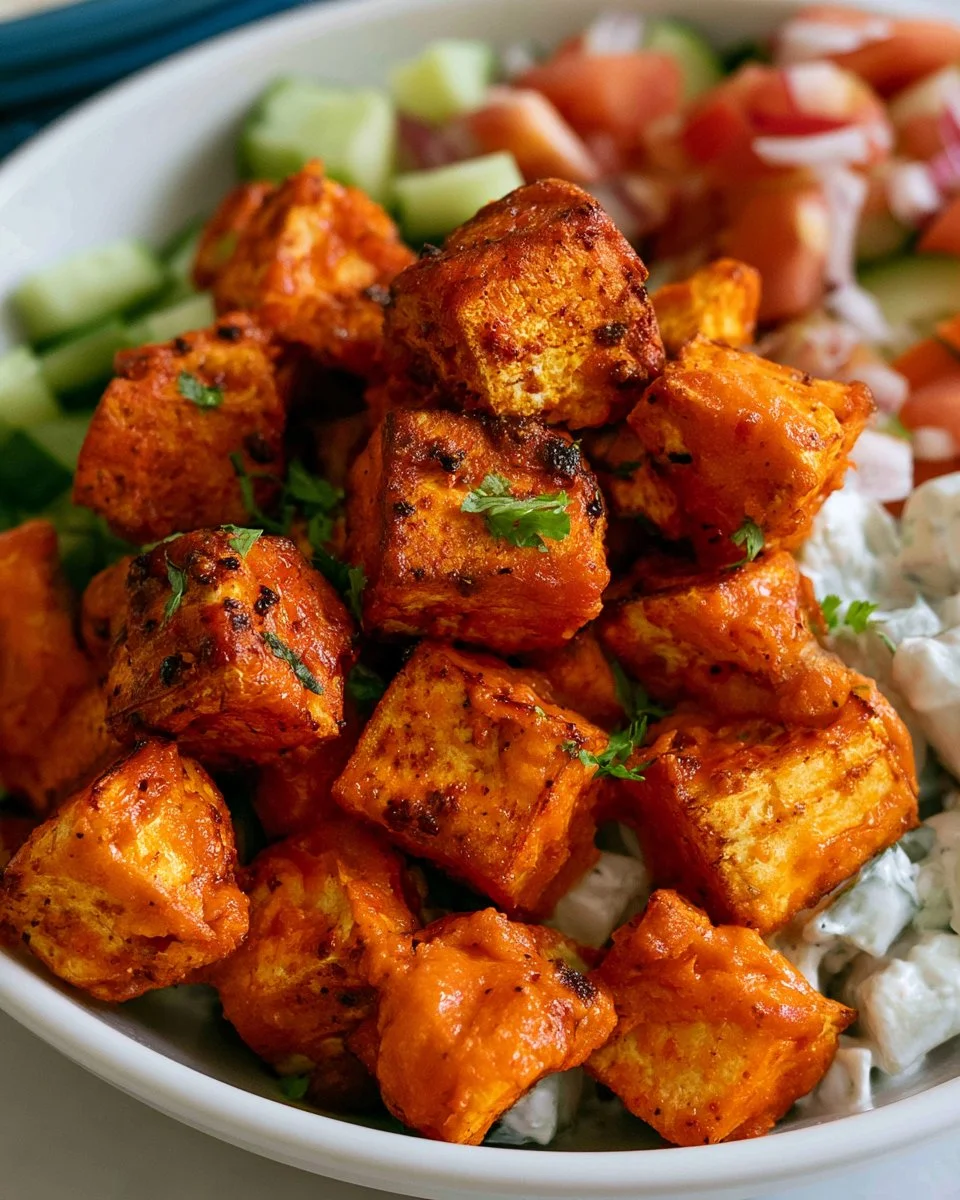 Air Fryer Buffalo Tofu (SUPER crispy) - Nourished by Nic