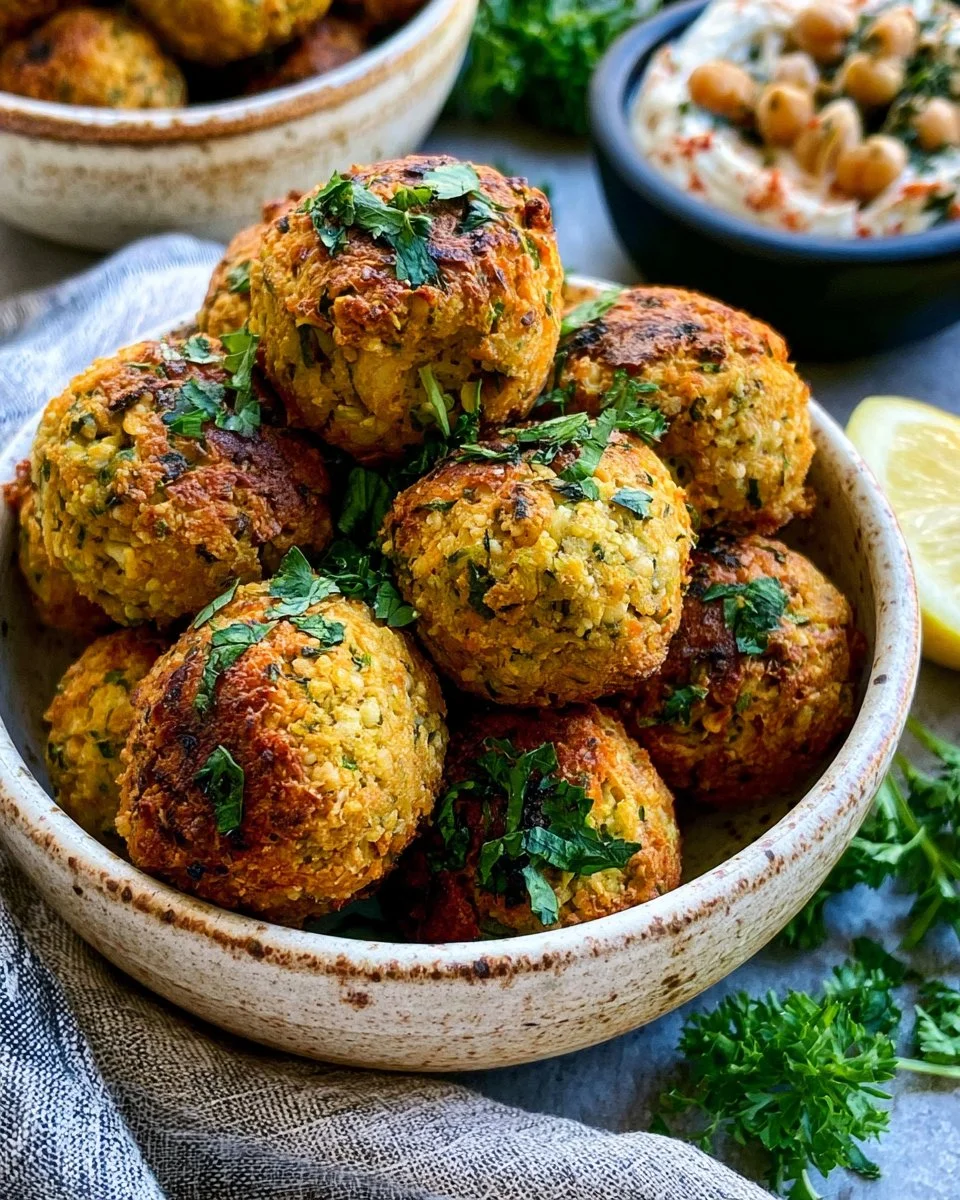 Delicious Air Fryer Falafel served with fresh veggies and sauces