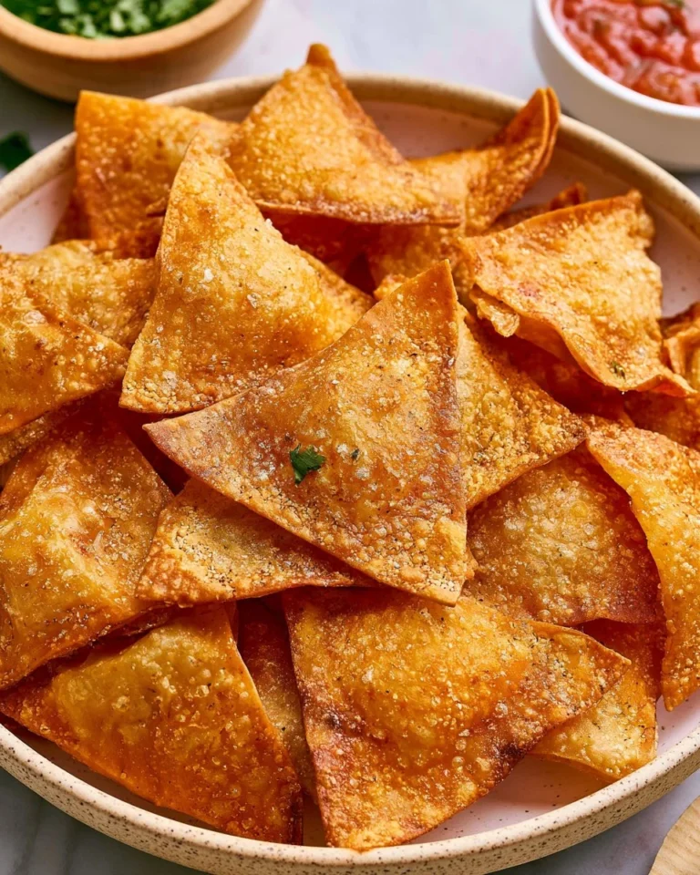 Crispy air fryer wonton chips served with dipping sauce