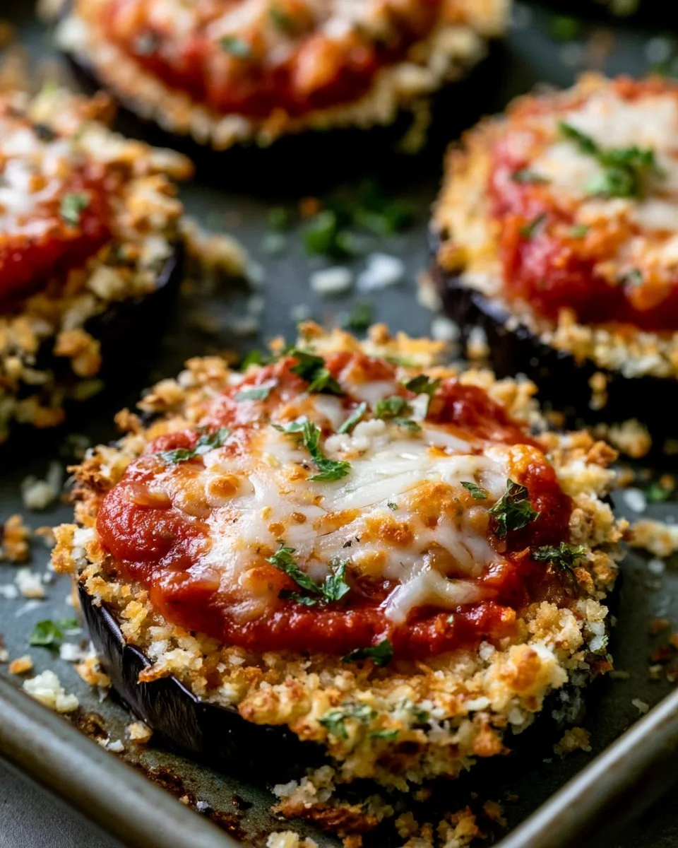 Delicious air fryer eggplant parmesan served with herbs and cheese