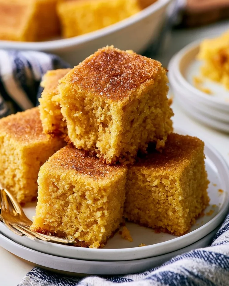 Freshly baked Brown Sugar Cornbread served on a rustic wooden table