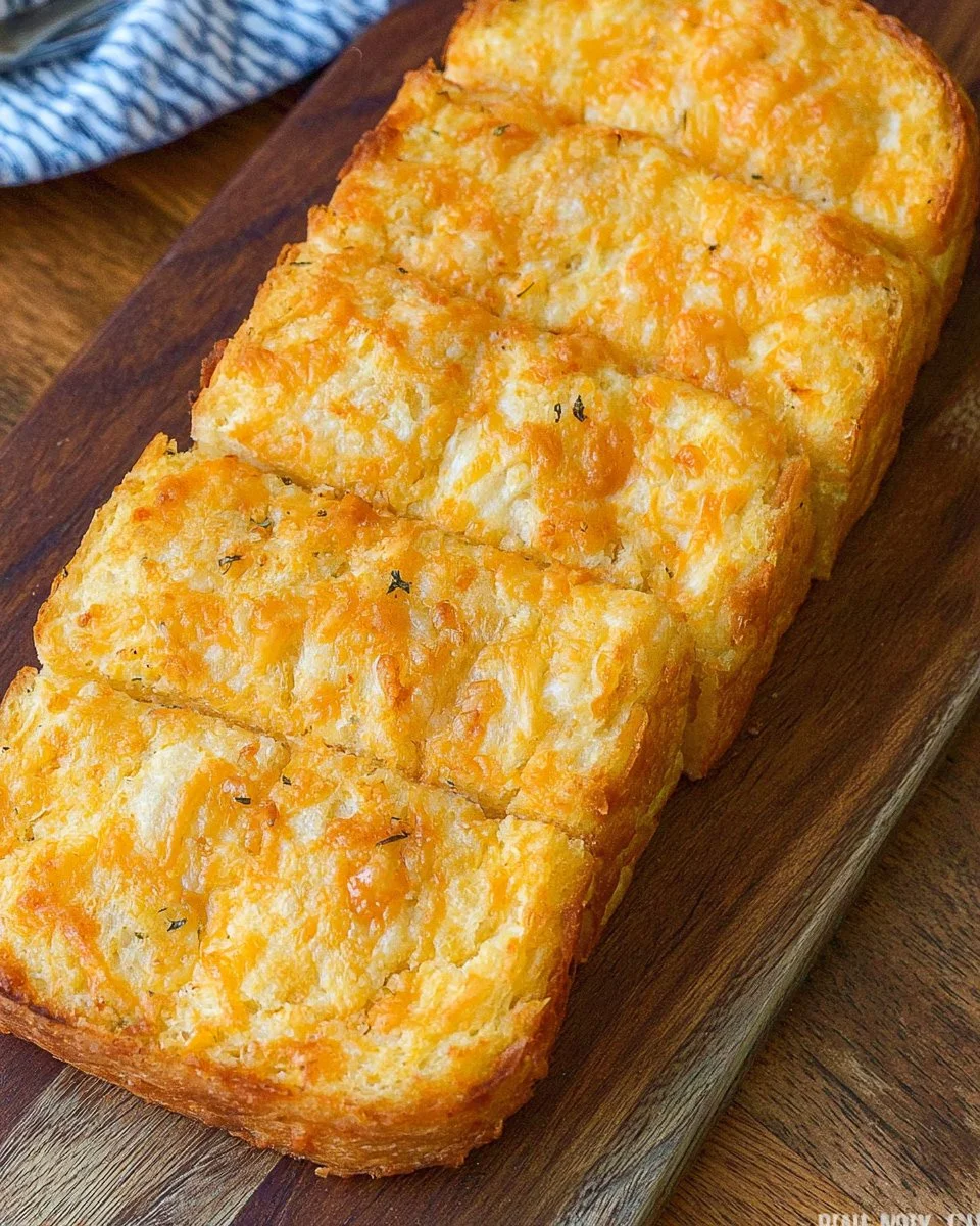 Freshly baked cheese bread with melted cheese and golden crust