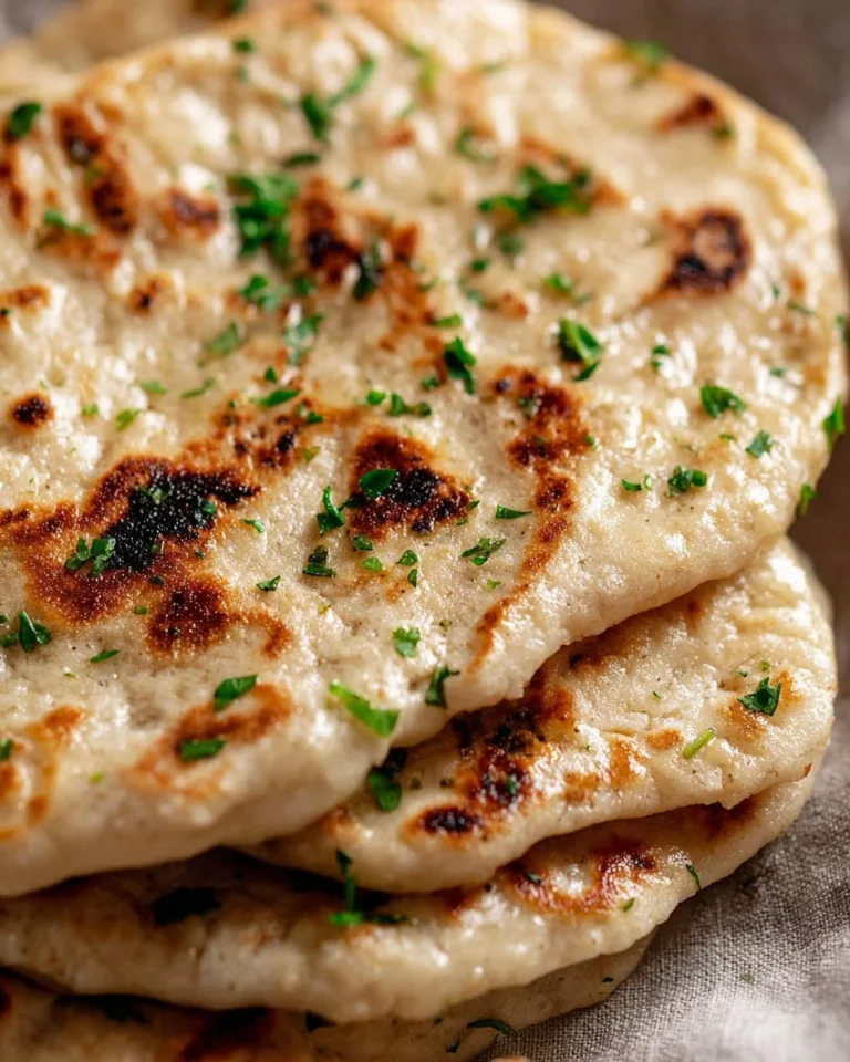 Delicious gluten-free naan bread served with curry and herbs