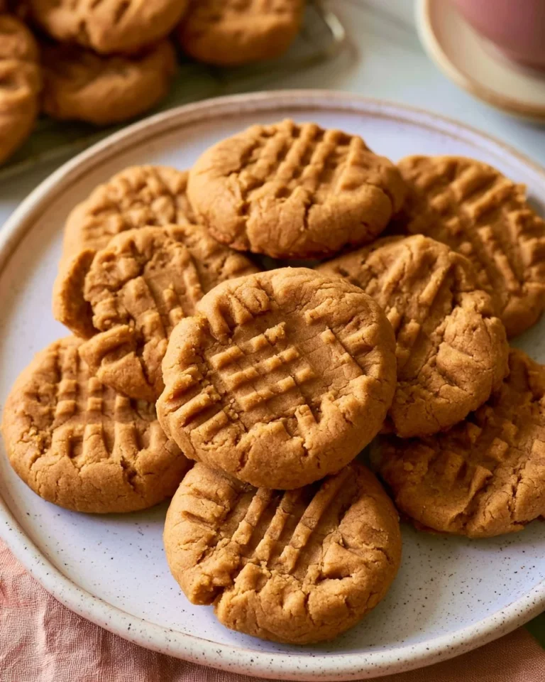 Freshly baked peanut butter cookies on a cooling rack