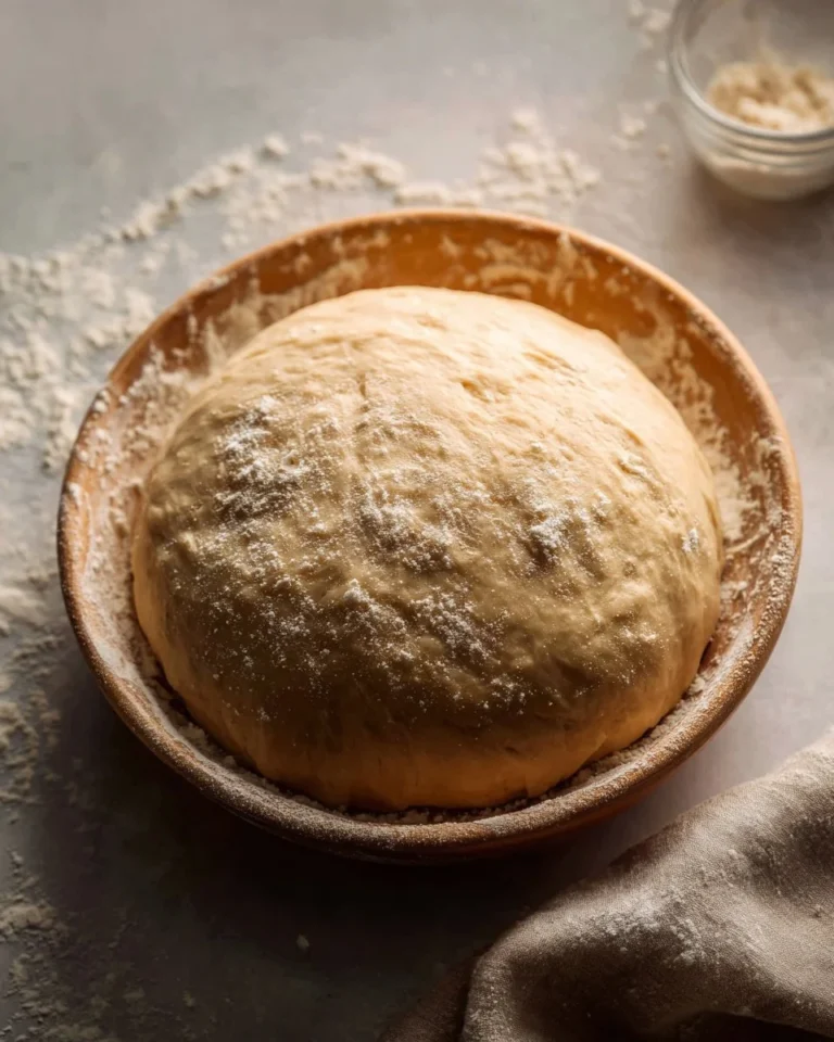 Homemade pizza dough recipe preparation with ingredients