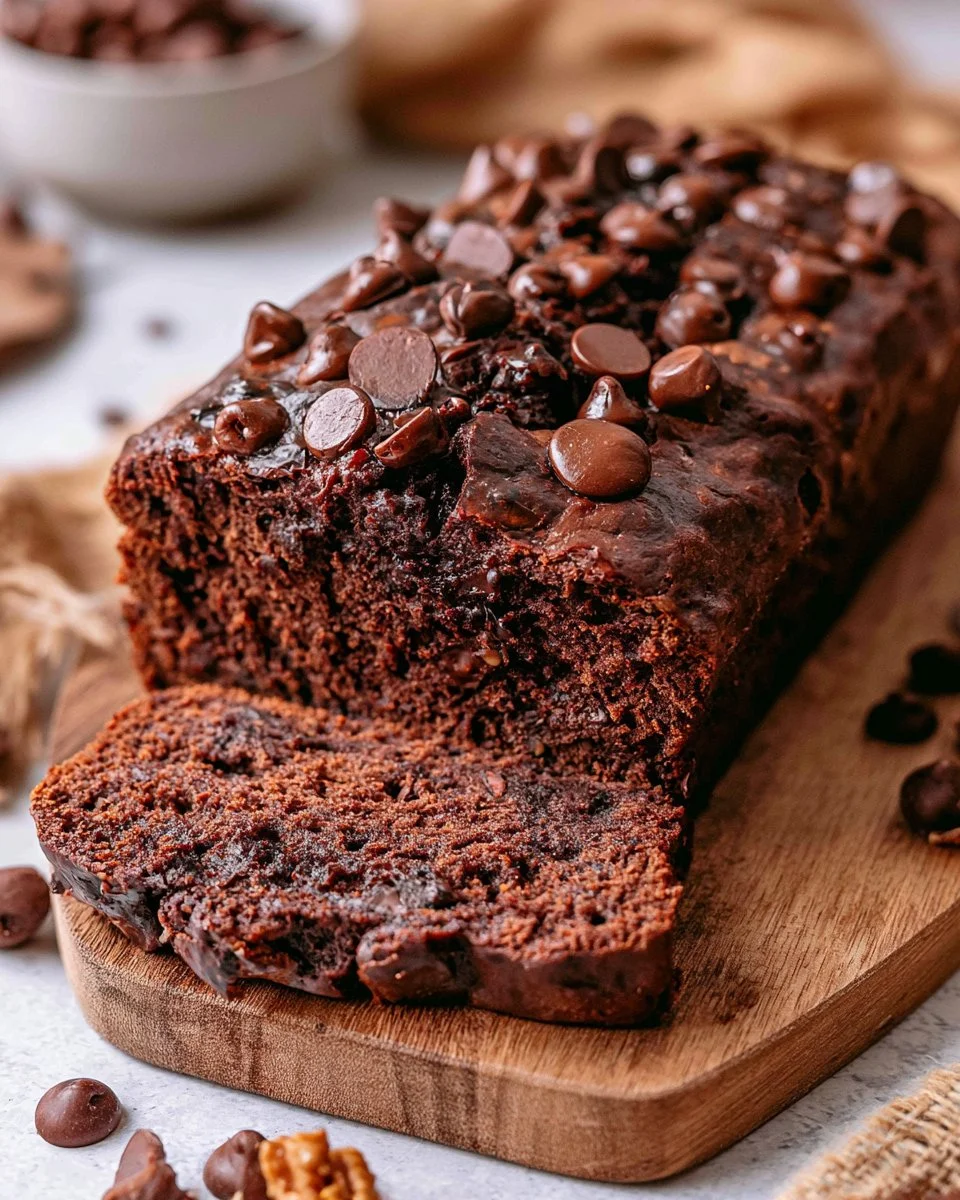 Delicious triple chocolate banana bread with rich chocolate chunks and ripe bananas
