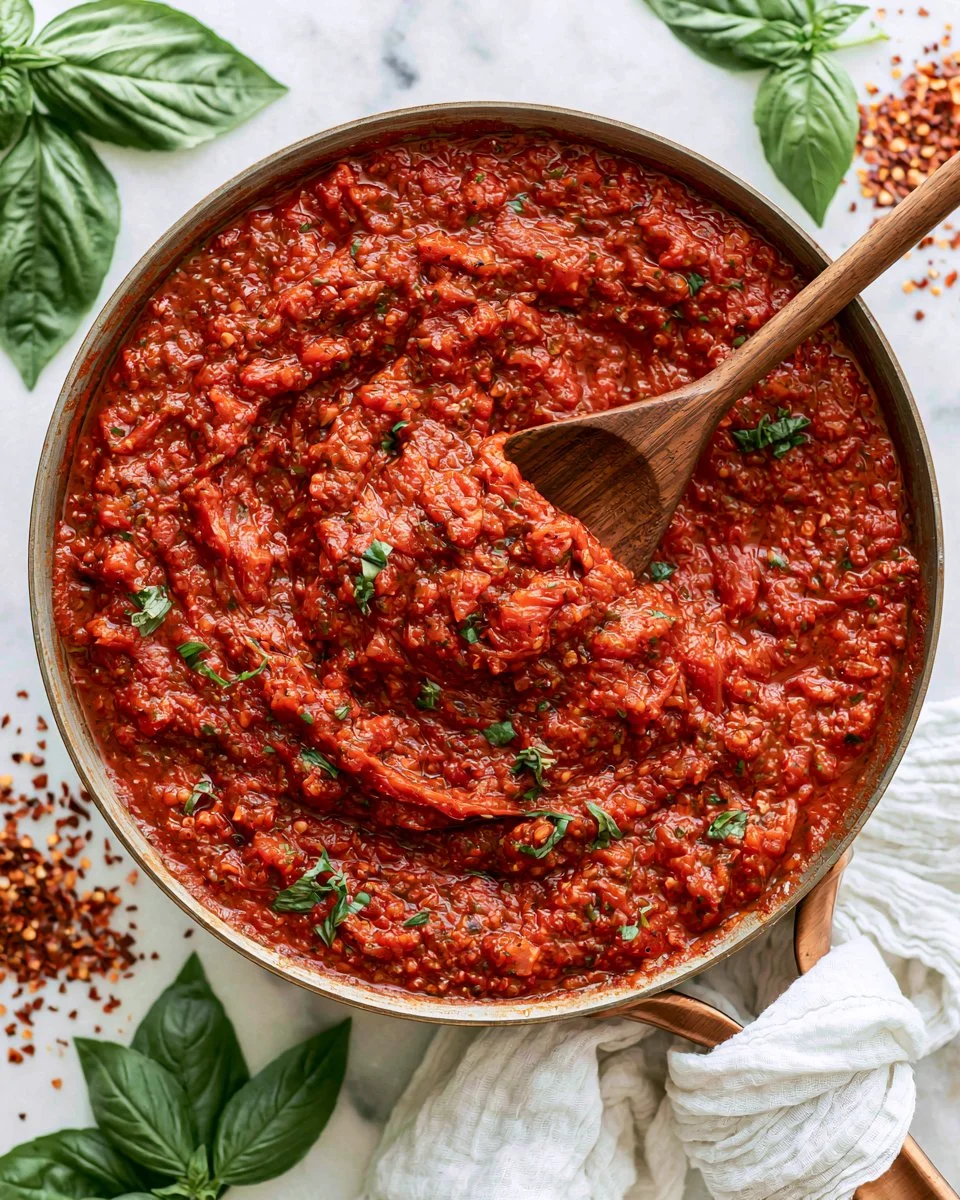 Bowl of Arrabbiata Sauce with fresh tomatoes and chili peppers