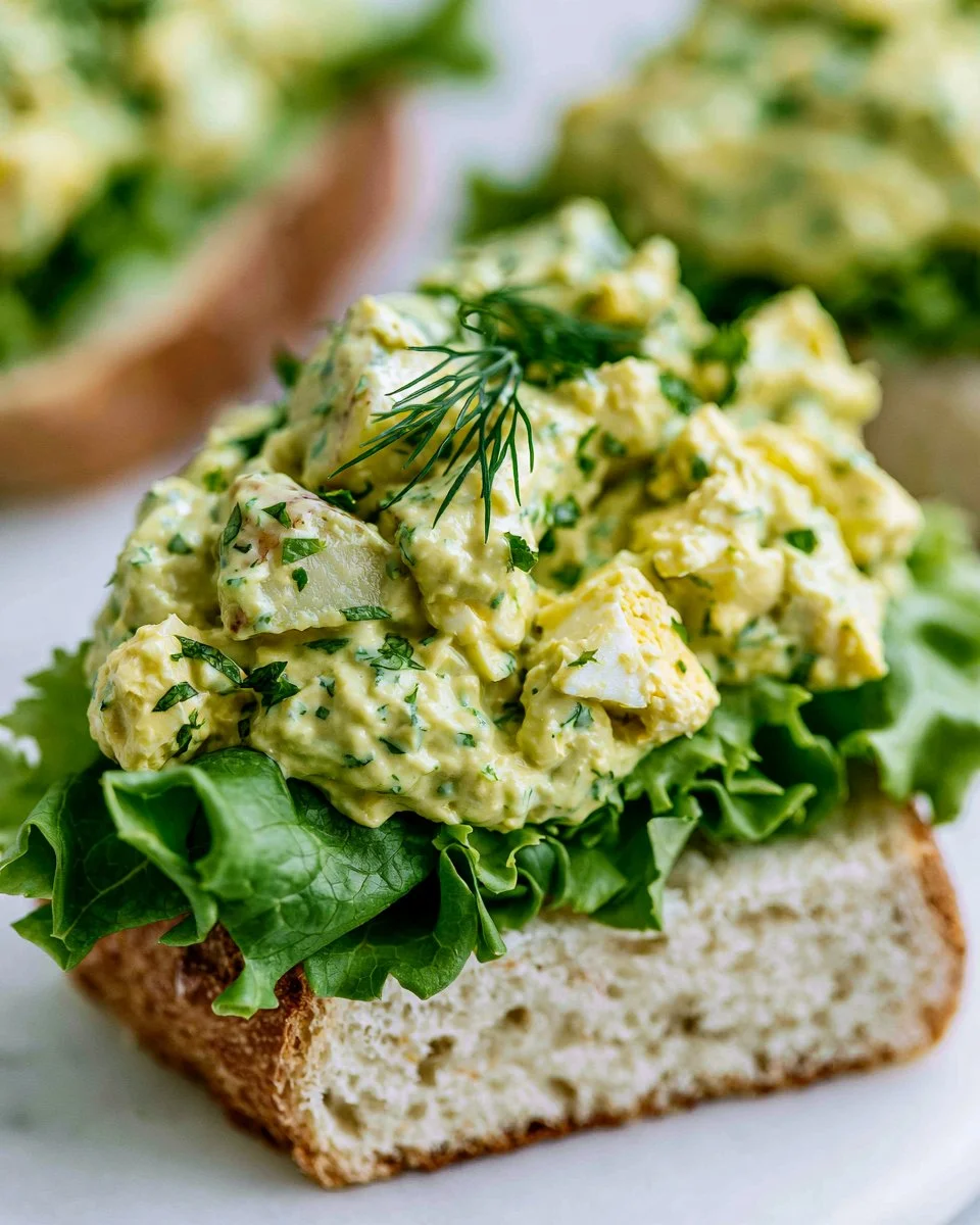 Delicious avocado egg salad in a bowl with fresh ingredients.
