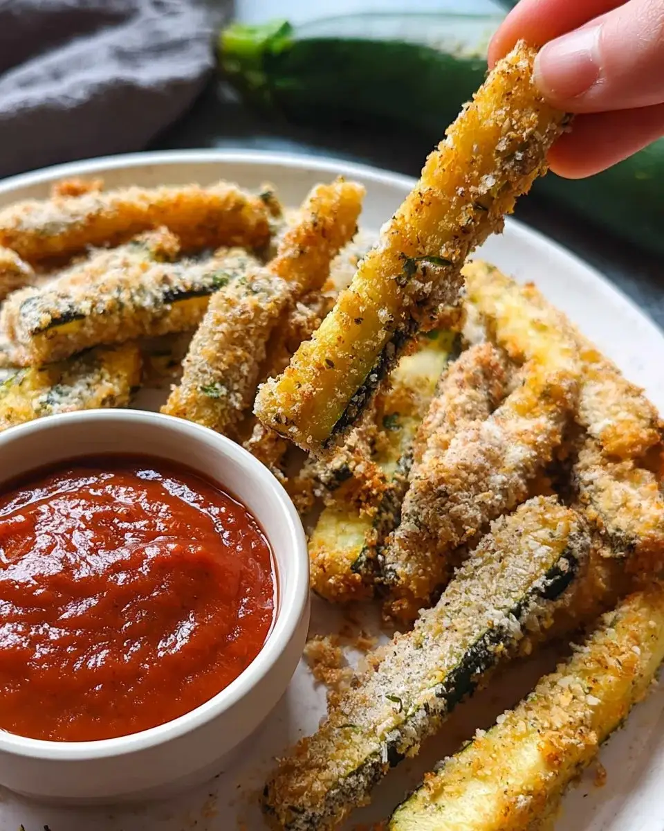 Delicious baked zucchini fries in a bowl, garnished and ready to eat