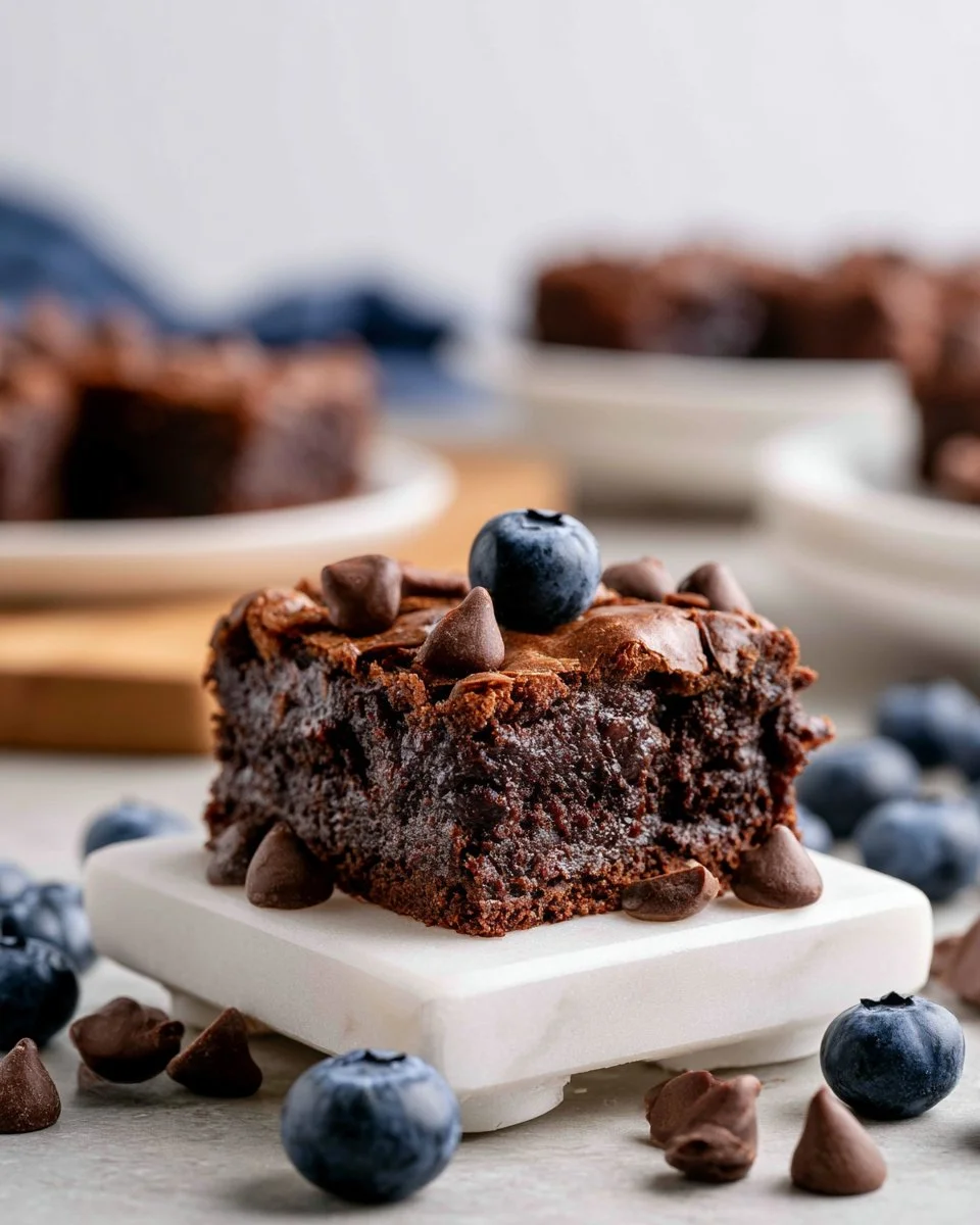 Delicious homemade blueberry brownies with fresh blueberries and chocolate