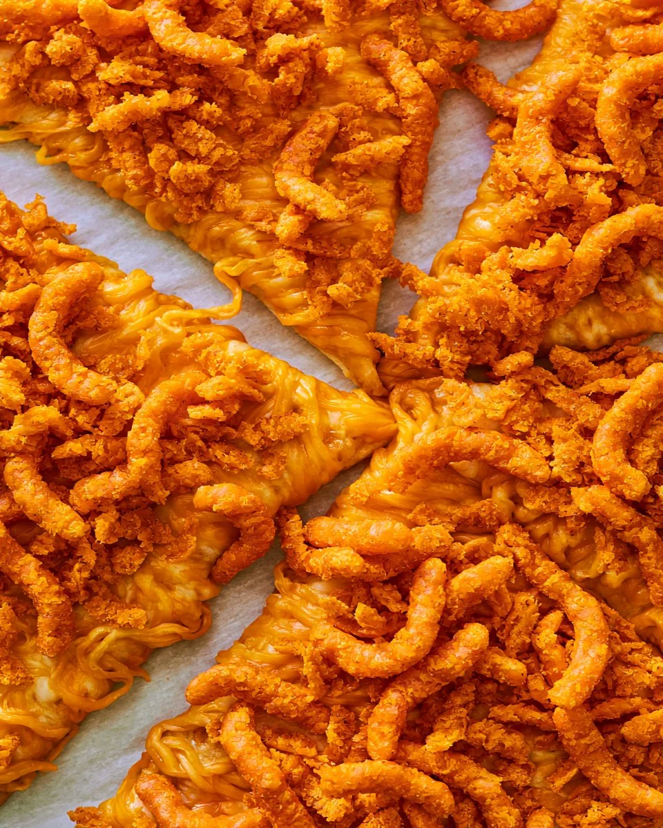 Delicious Cheeto Pizza topped with cheesy Cheetos and fresh ingredients