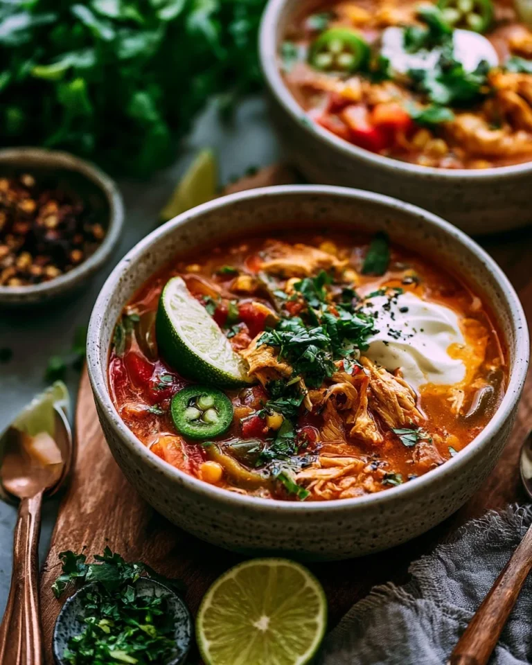 Delicious Chicken Fajita Soup served in a bowl with fresh toppings.