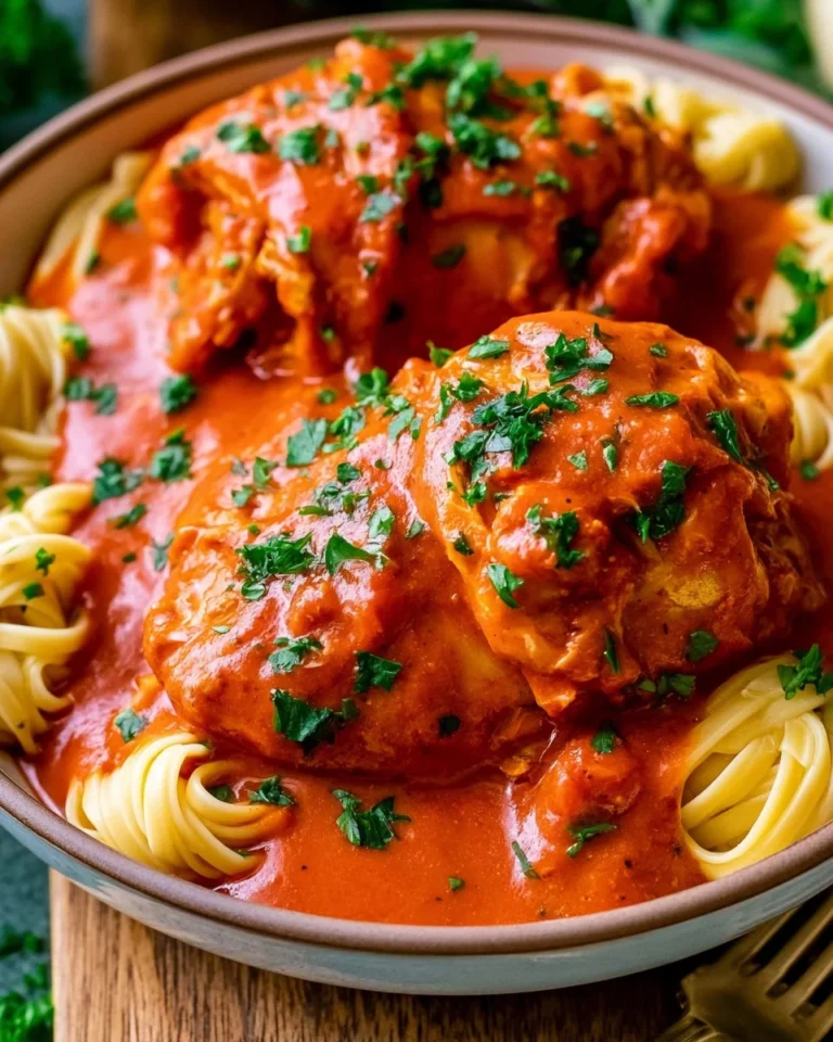 Delicious Chicken Paprikash served with creamy sauce and paprika seasoning