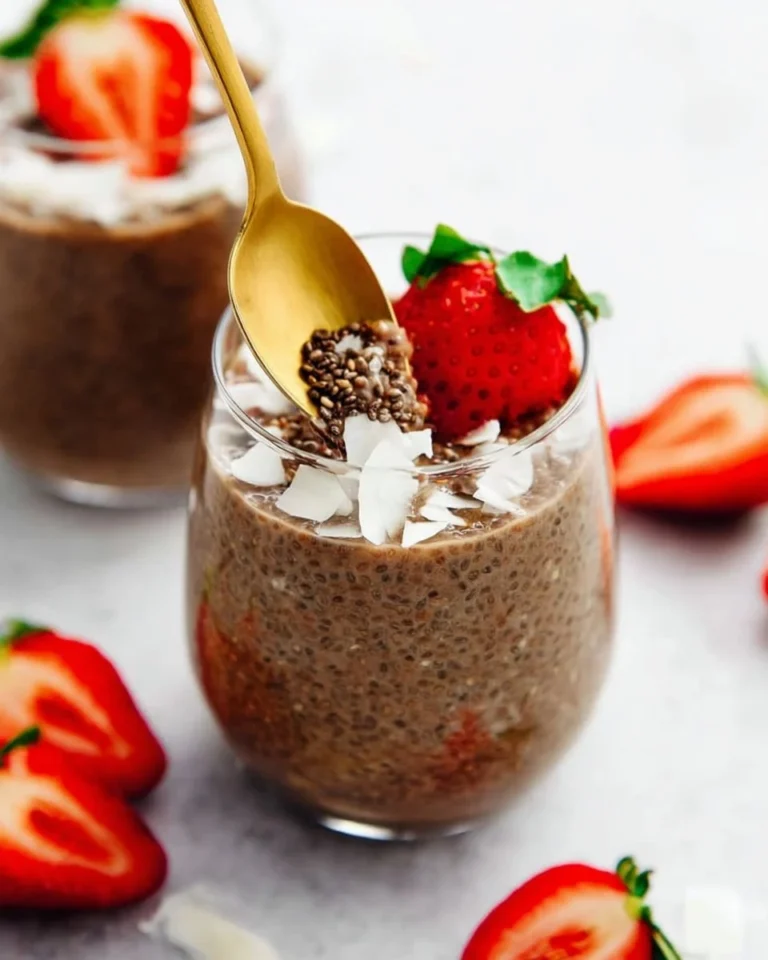 Delicious Chocolate Chia Pudding topped with fresh berries