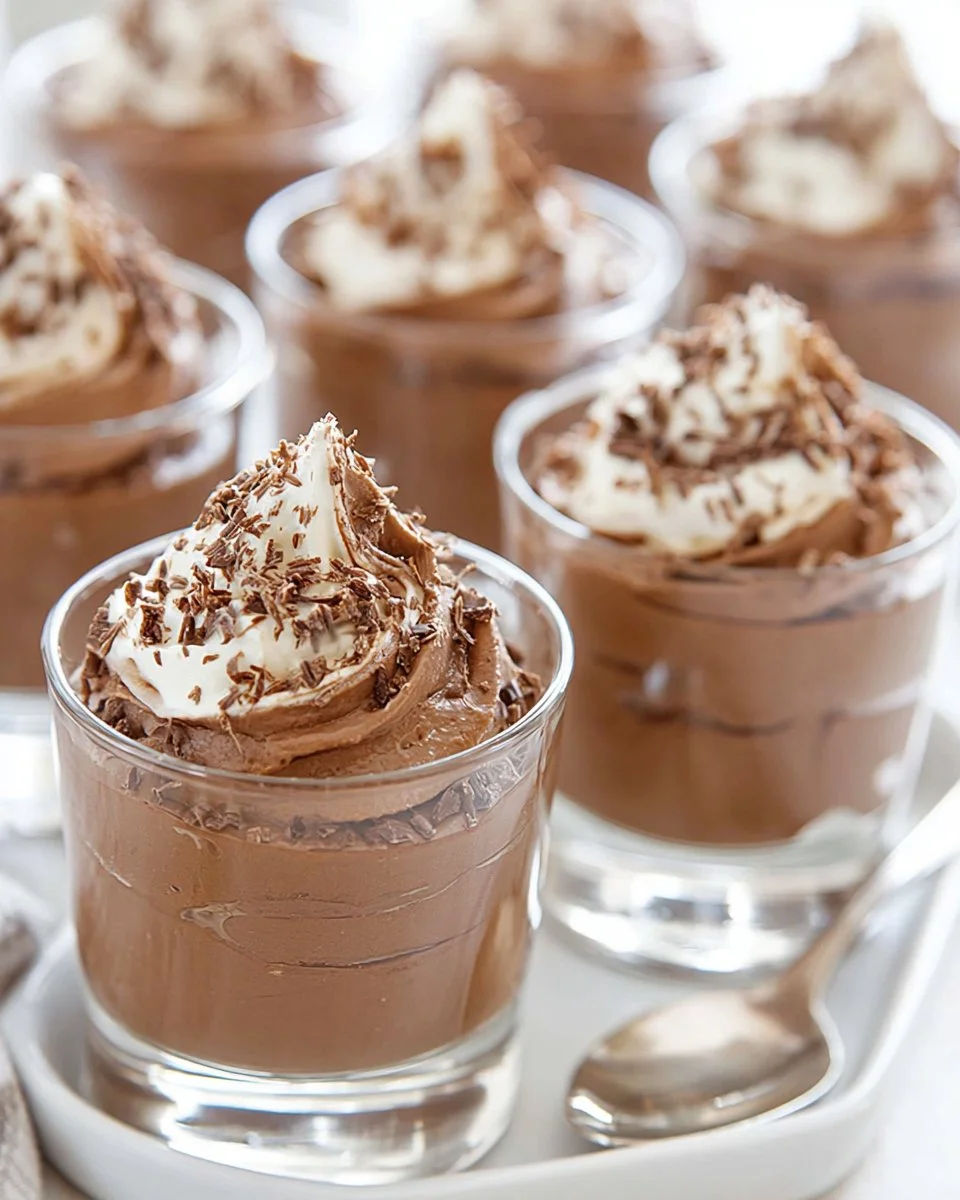 Delicious chocolate mousse dessert served in elegant cups