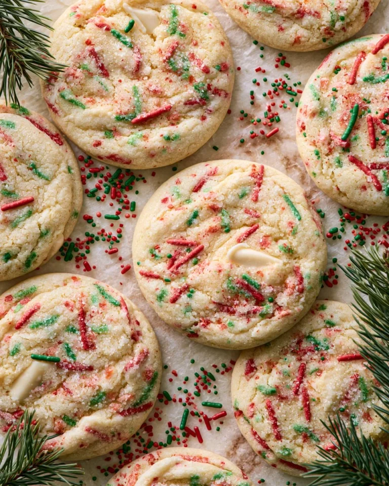 Colorful Christmas confetti cookies topped with festive sprinkles.