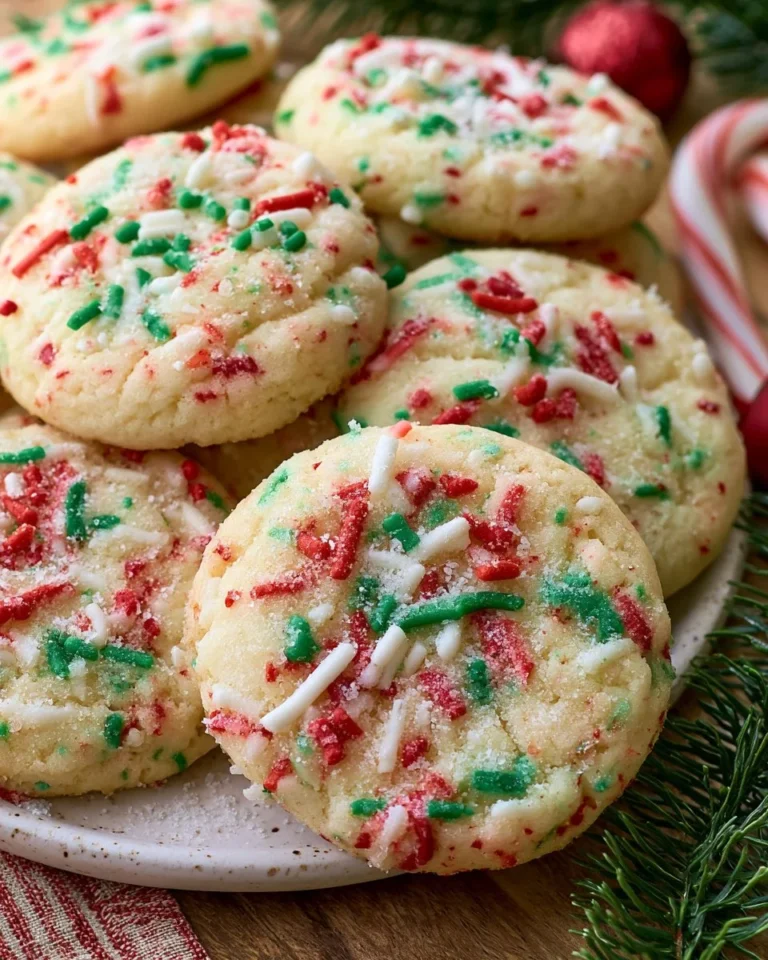 A plate of colorful Christmas confetti cookies decorated for the holiday season