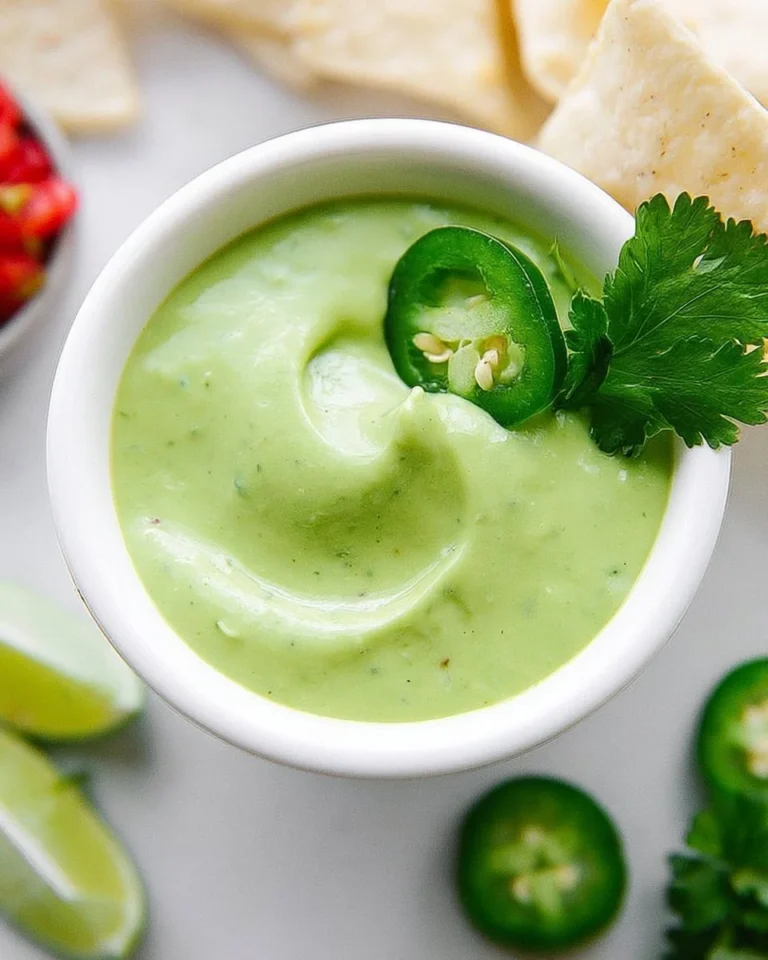Creamy avocado salsa served in a bowl with tortilla chips.