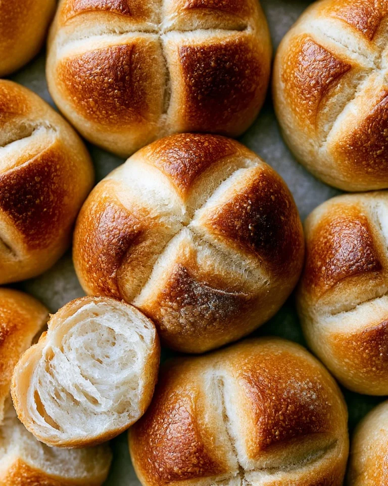 Freshly baked French bread rolls on a wooden table, perfect for any meal.