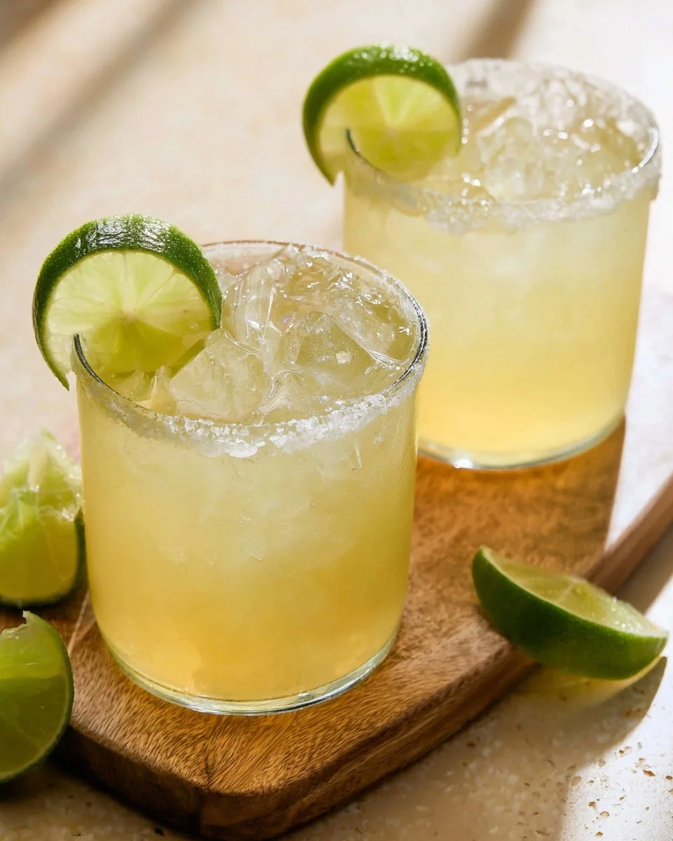 A refreshing glass of healthier honey margaritas garnished with lime and salt.