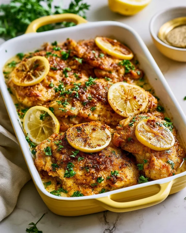 Lemon garlic chicken served with fresh herbs and lemon wedges