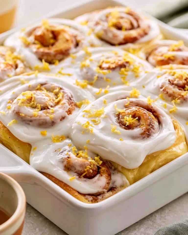 Freshly baked lemon sweet rolls on a plate with glaze