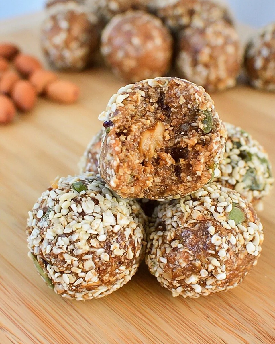 No bake granola energy bites with nuts and dried fruits