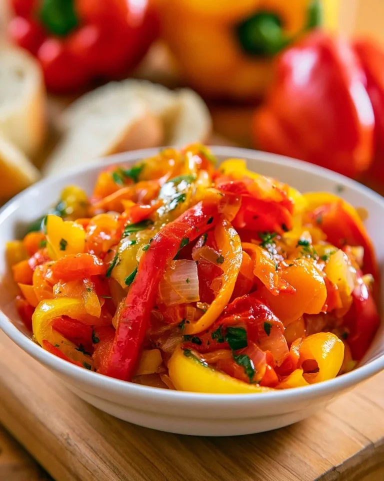 Delicious homemade Pepper Stew served in a bowl with fresh herbs.