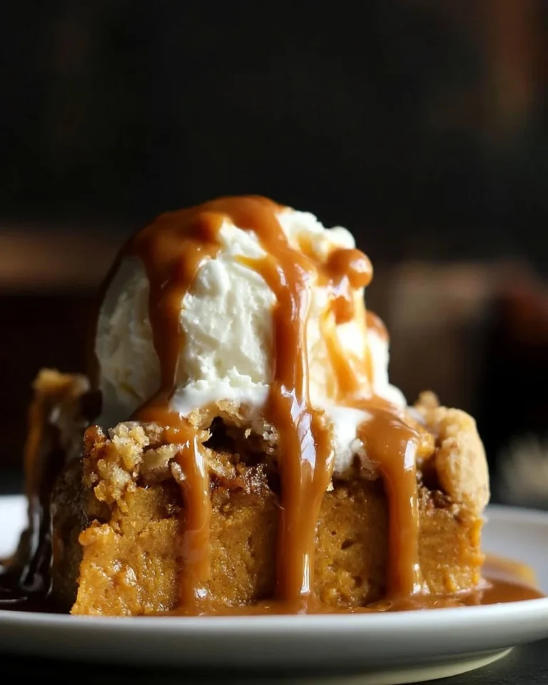 Deliciously baked pumpkin dump cake topped with whipped cream