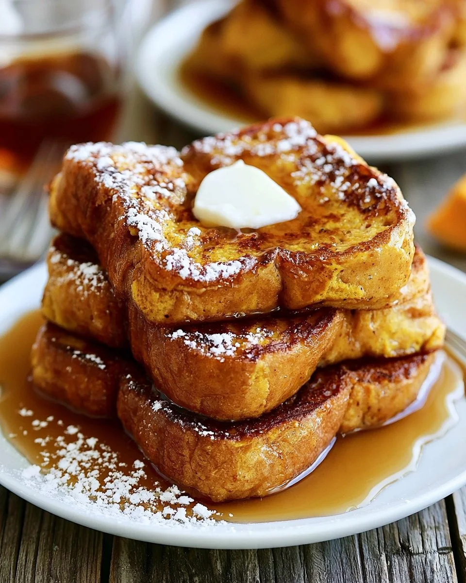 Delicious Pumpkin French Toast served with syrup and whipped cream