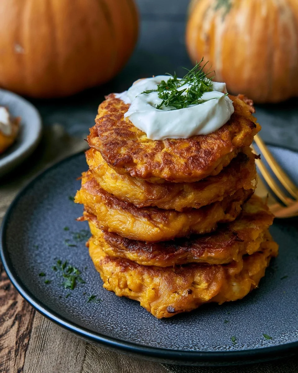 Delicious homemade pumpkin fritters served on a plate.
