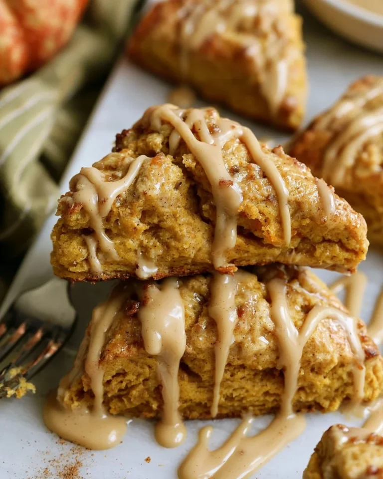 Delicious homemade pumpkin scones with a sprinkle of cinnamon on top.