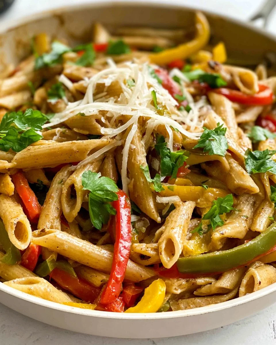 Plate of colorful Rasta Pasta with vegetables and sauce