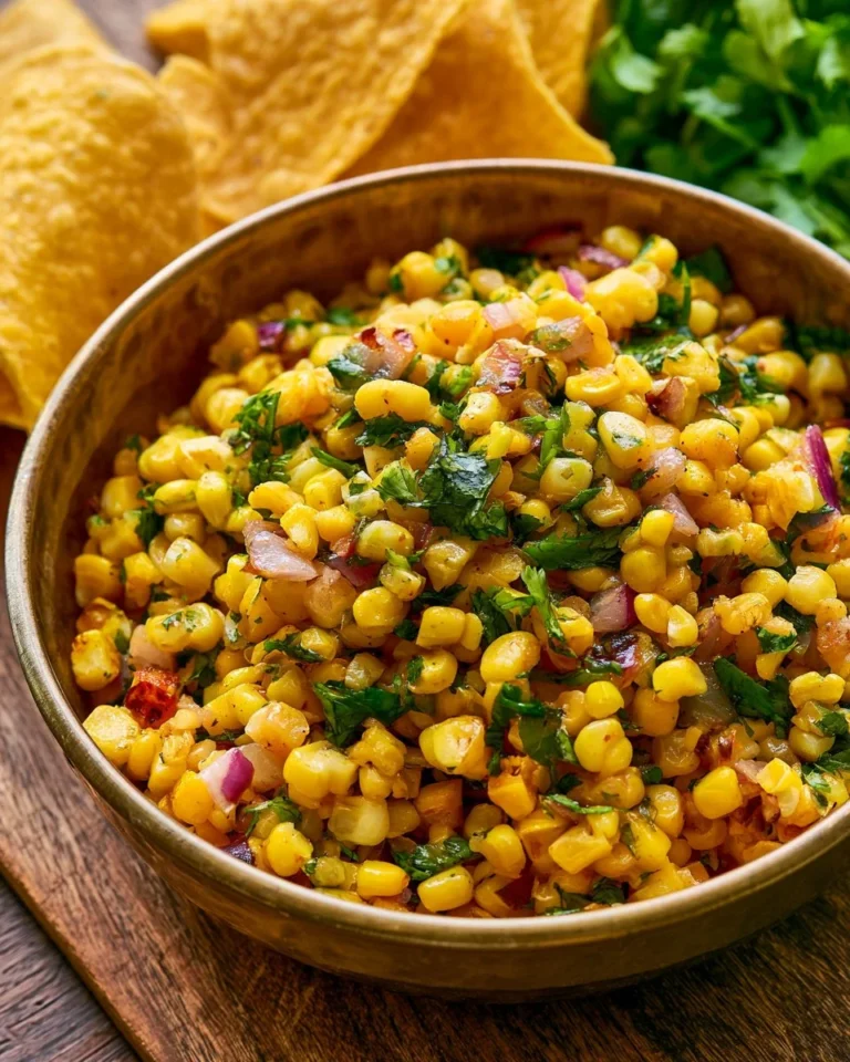 Delicious roasted chili corn salsa inspired by chipotle flavors.
