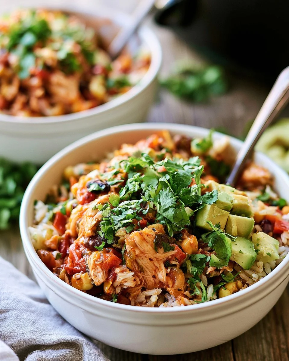 Slow Cooker Mexican Chicken with spices and vegetables in a bowl
