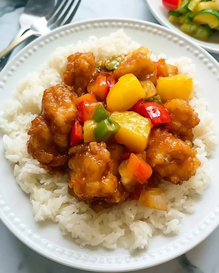 Delicious Sweet and Sour Chicken served with vibrant vegetables