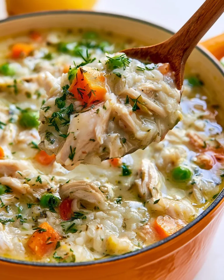 Bowl of Dill and Lemon Turkey Leftover Soup garnished with herbs.