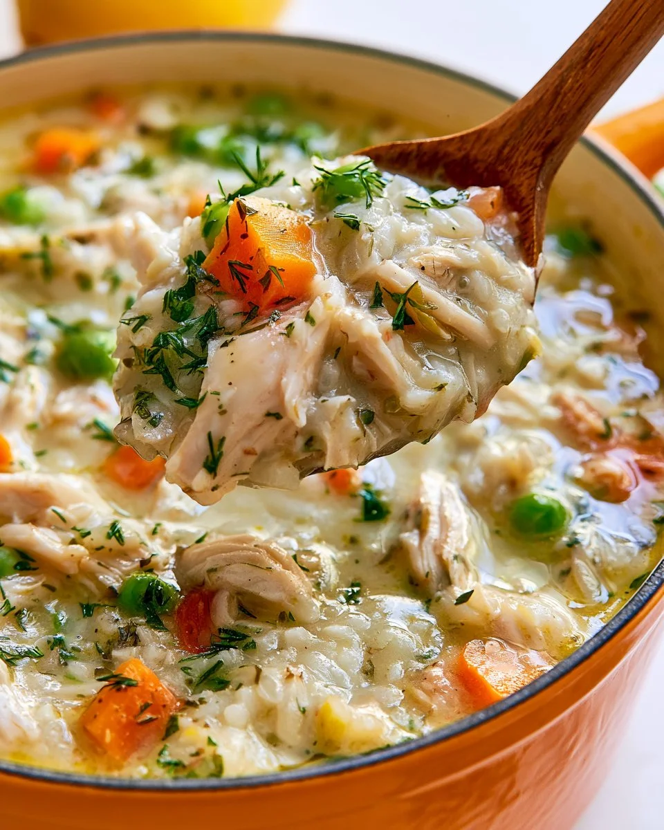 Bowl of Dill and Lemon Turkey Leftover Soup garnished with herbs.