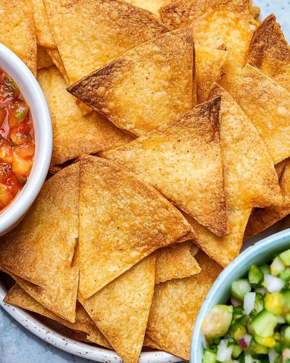 Homemade easy baked tortilla chips served in a bowl