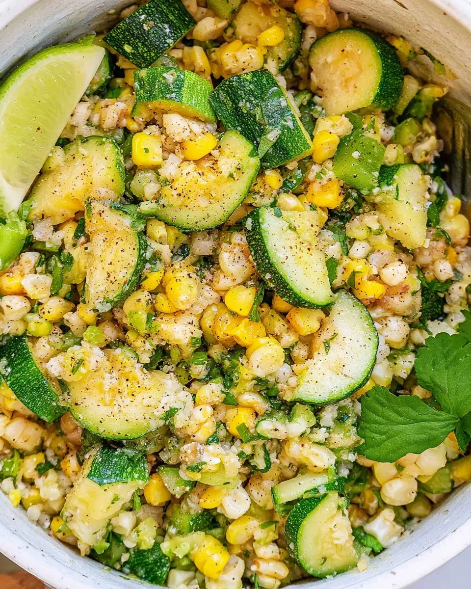 Fresh Corn and Zucchini Salad with colorful vegetables