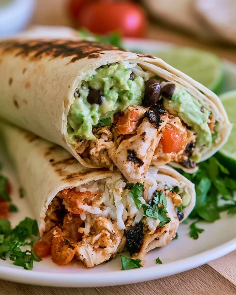Grilled adobo chicken burritos topped with fresh ingredients