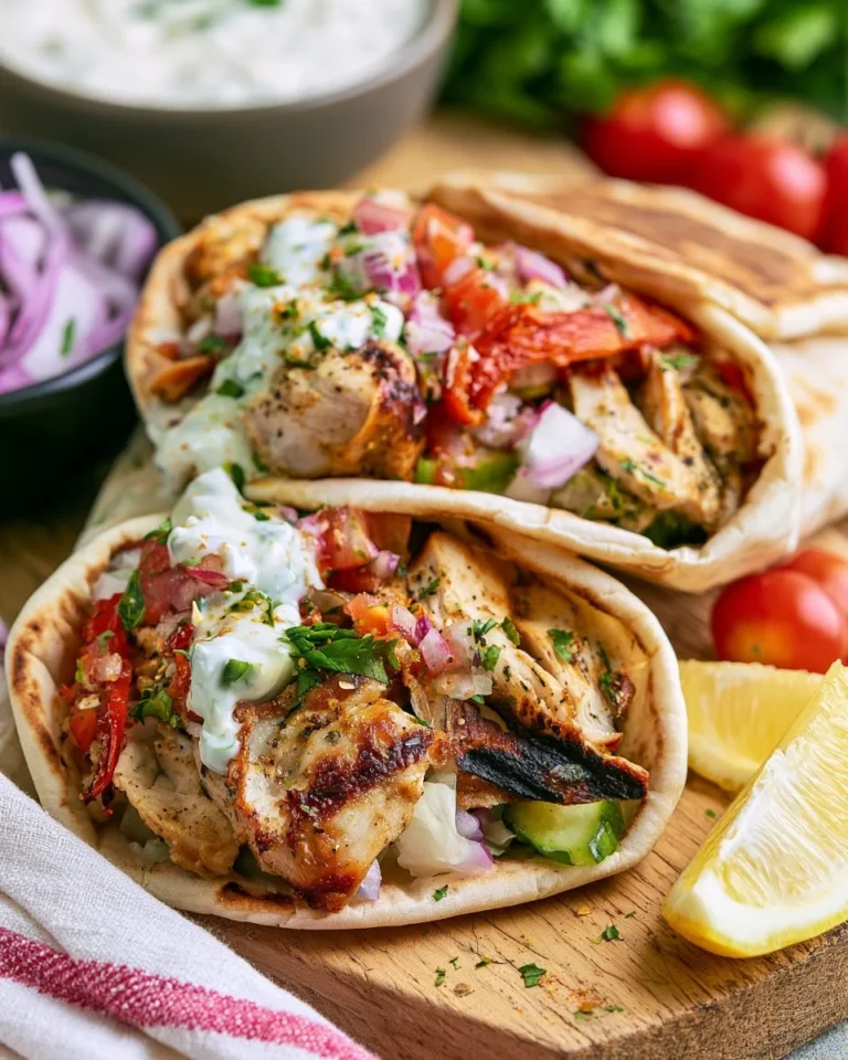 Grilled chicken shawarma wraps filled with fresh vegetables and sauces