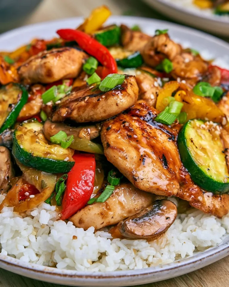Grilled chicken teriyaki garnished with sesame seeds and green onions