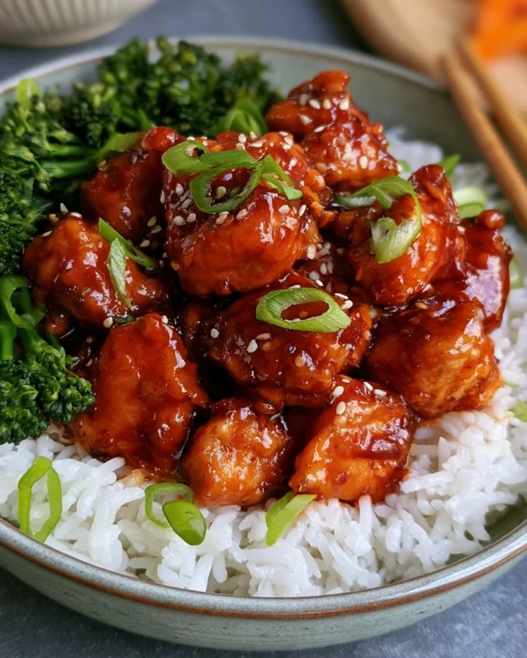 Delicious sticky sweet chilli chicken served with vibrant vegetables