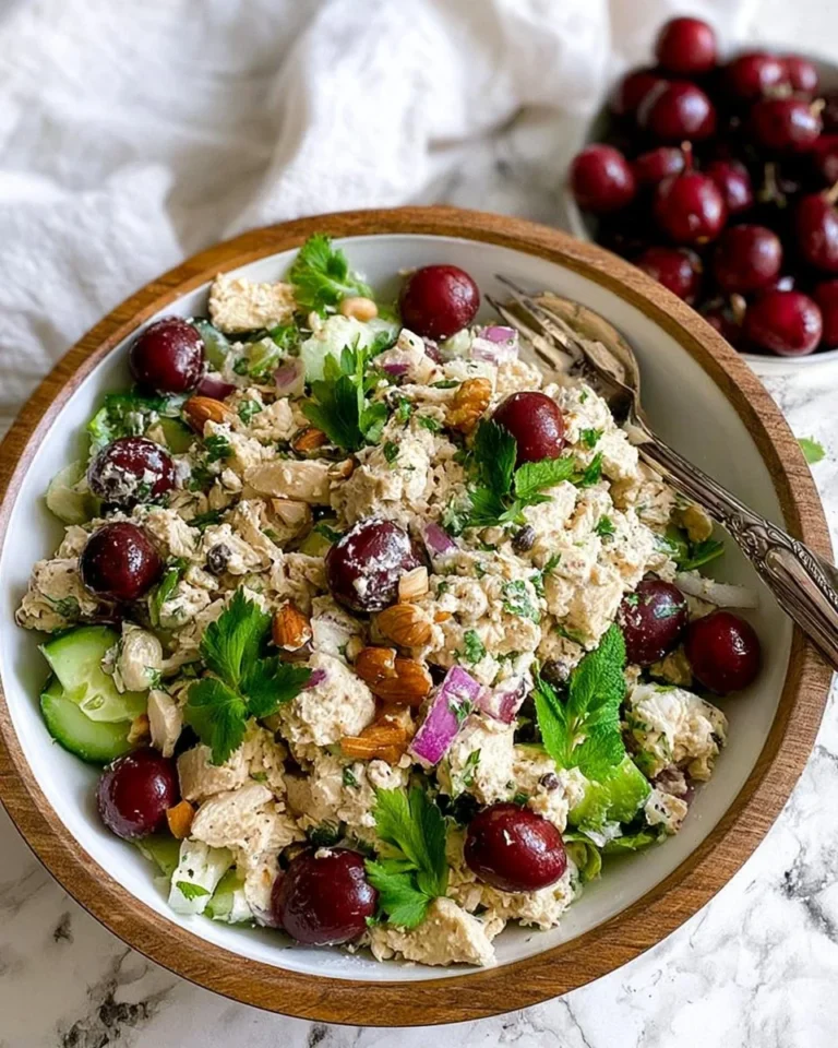 Bowl of Vegan Chicken Salad with fresh vegetables and plant-based ingredients
